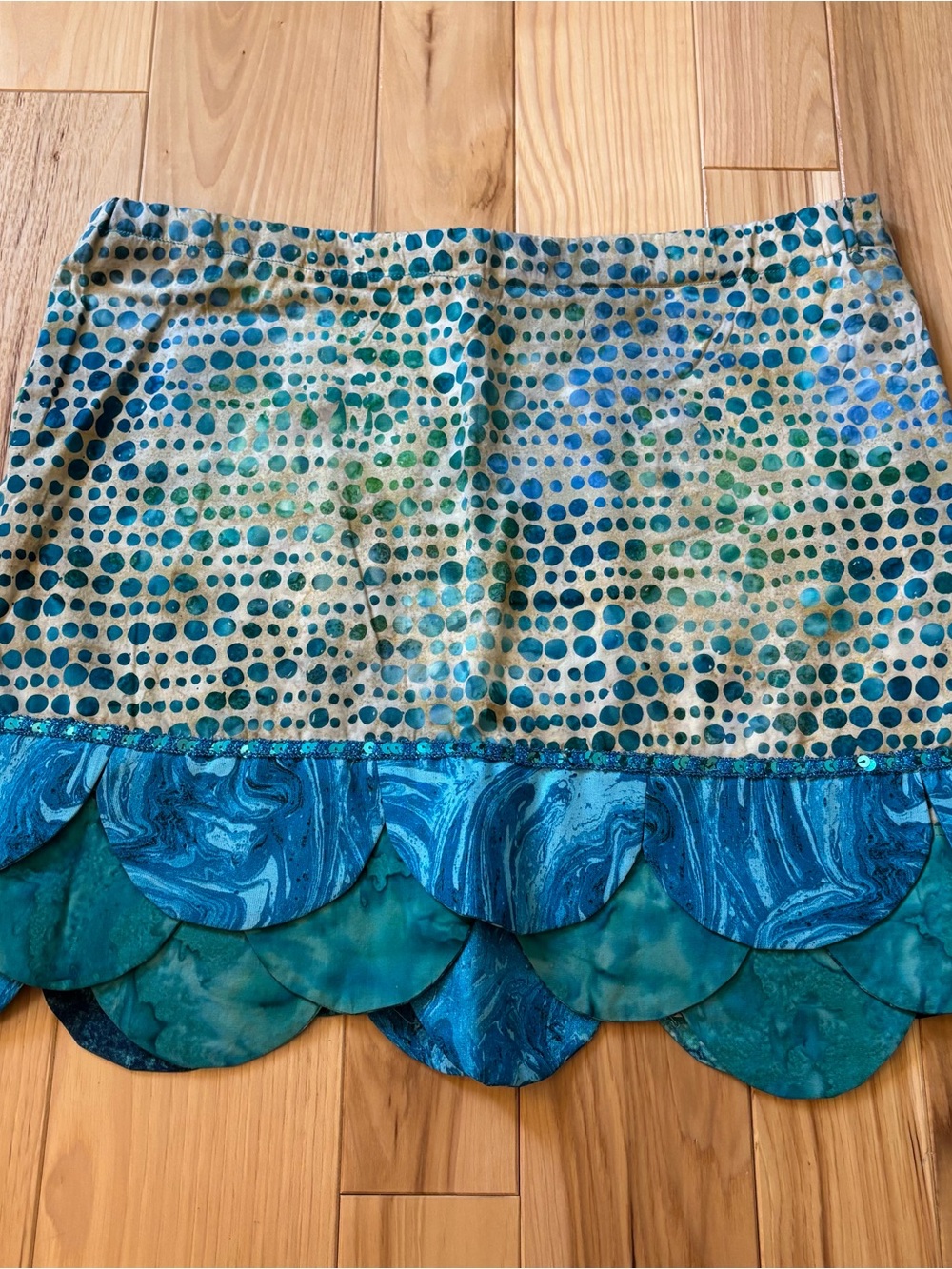 Handmade Mermaid Themed Blue Green Patterned Mini Skirt